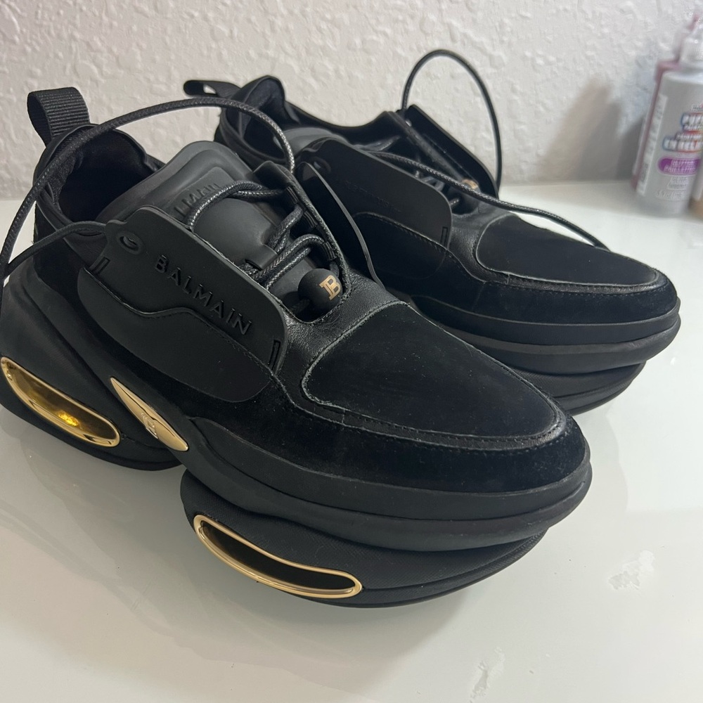 Balmain Black Athletic Shoes with Gold Accents